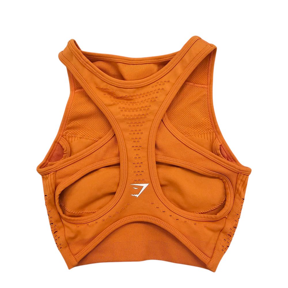 Gymshark Sports Bra Womens XS Orange Flawless Knit Eyelet Ruched Racerback - Picture 2 of 9
